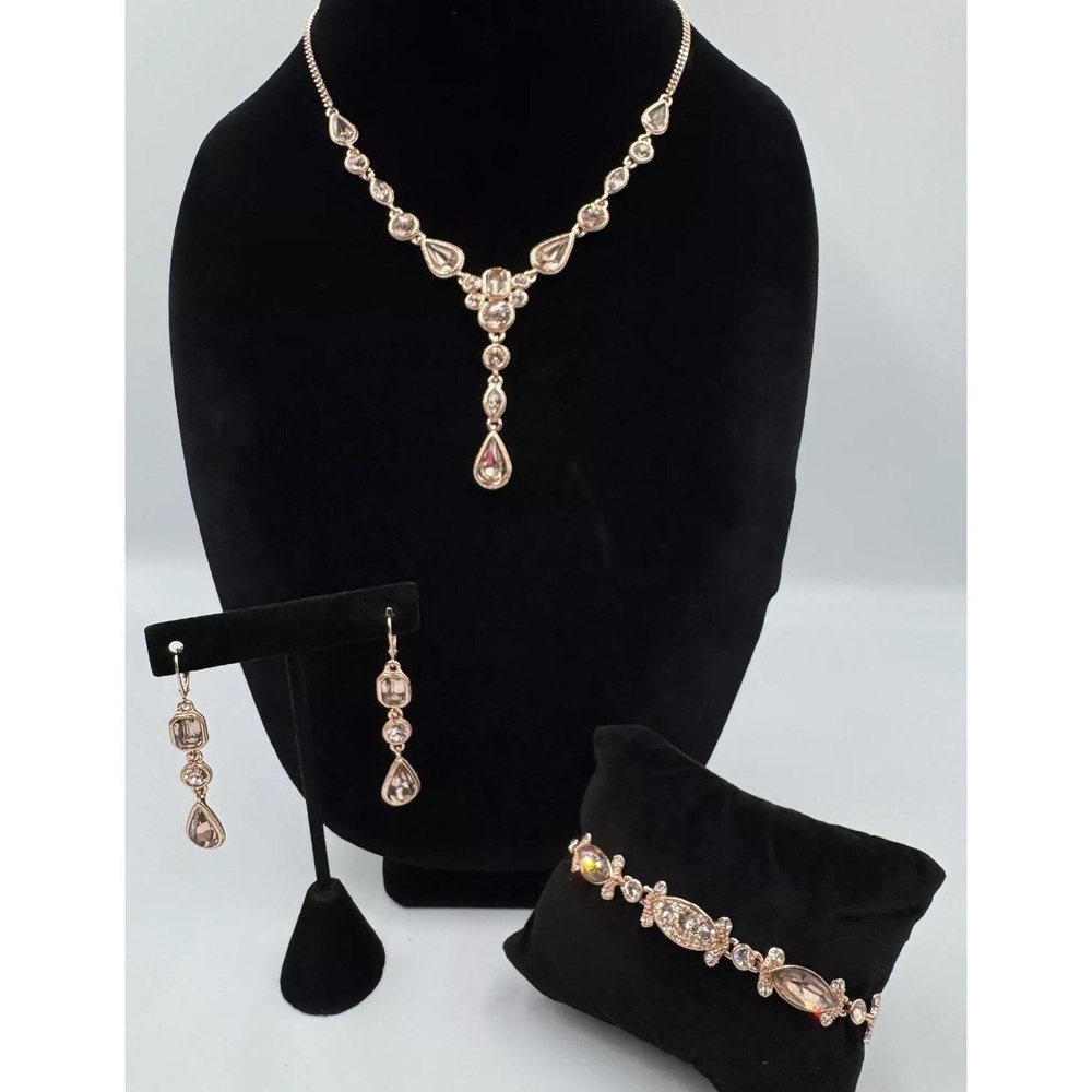 Givenchy Rose Gold Tone Parure Crystal Y Drop Necklace Bracelet Dangle Earrings - Picture 1 of 16